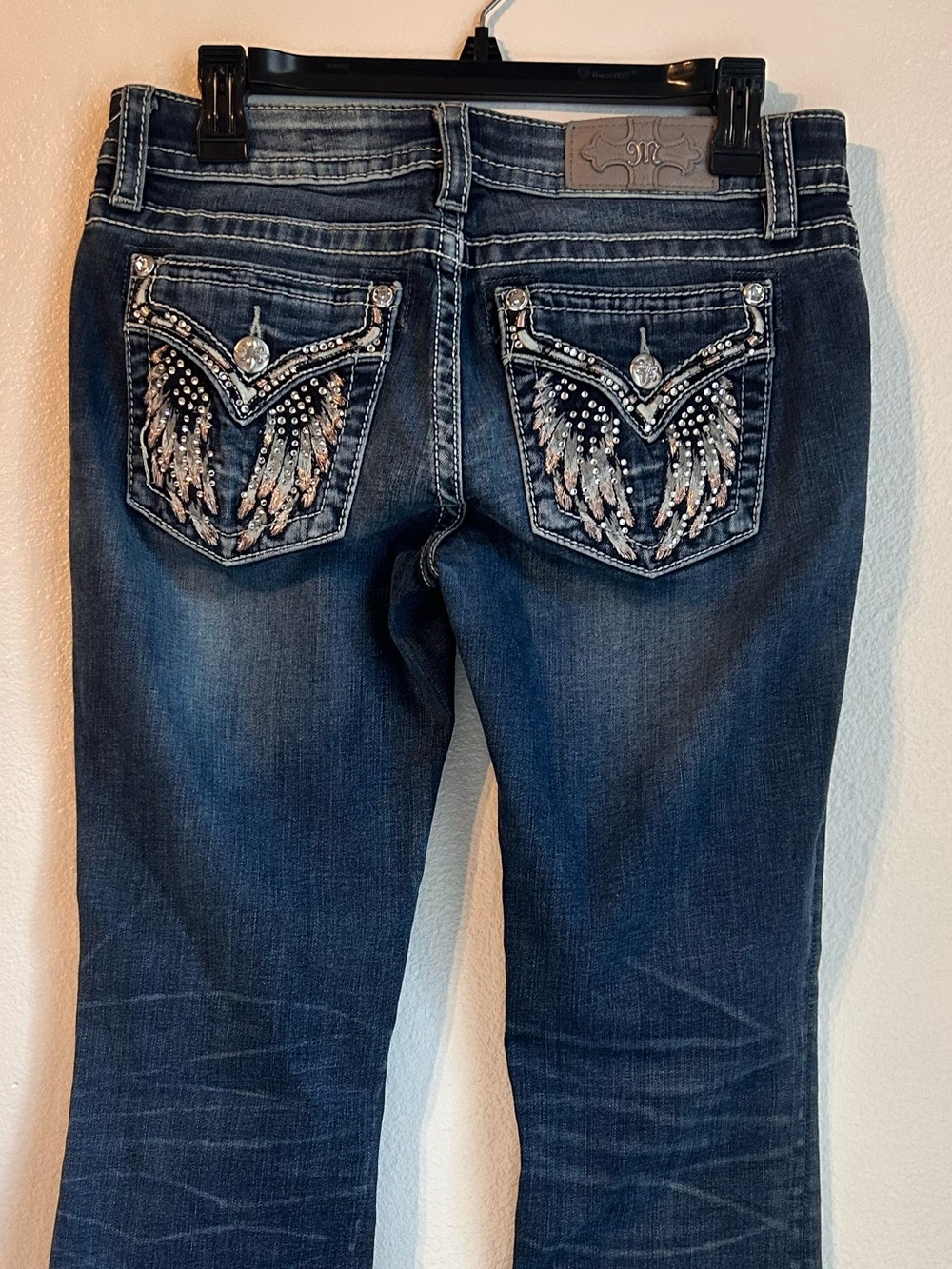 Miss Me Dark Blue Embellished Rhinestone Y2K Boot Jeans Size 29 Inseam 26.5